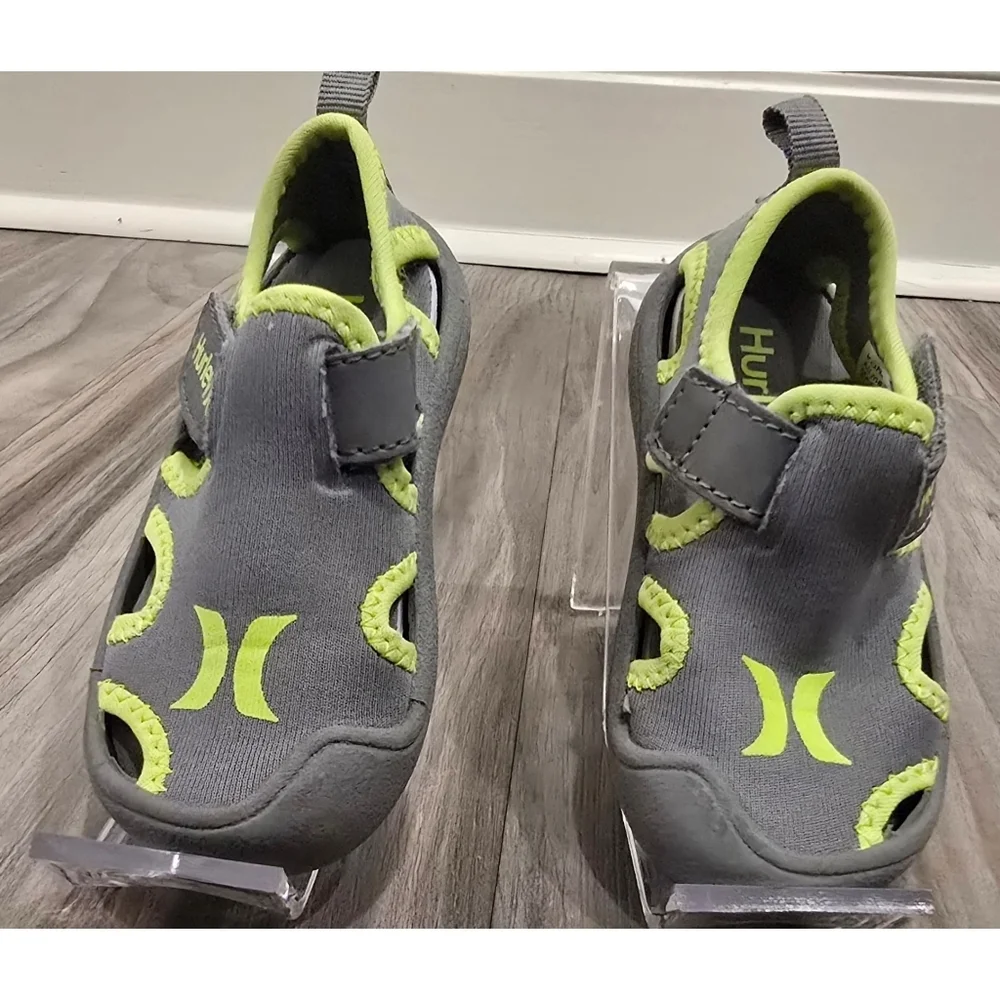Hurley Kona Toddler Water Shoes Size 5 Gray Neon Green Beach Pool Shoes